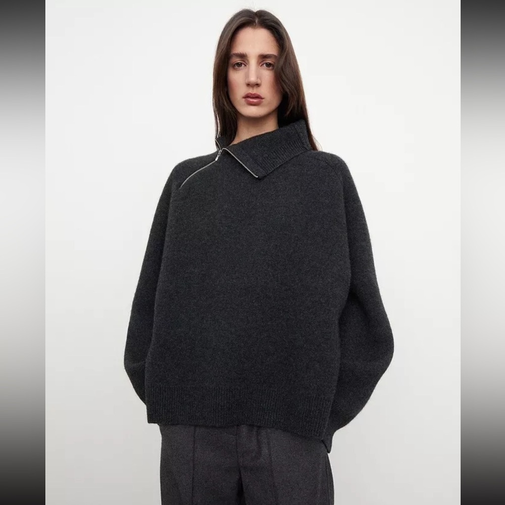 Toteme oversized cashmere asymmetrical 3/4 zip sweater